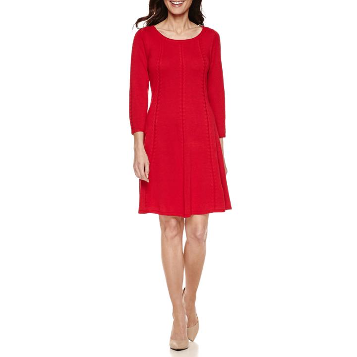 By Artisan 3/4 Sleeve Sweater Dress-petites