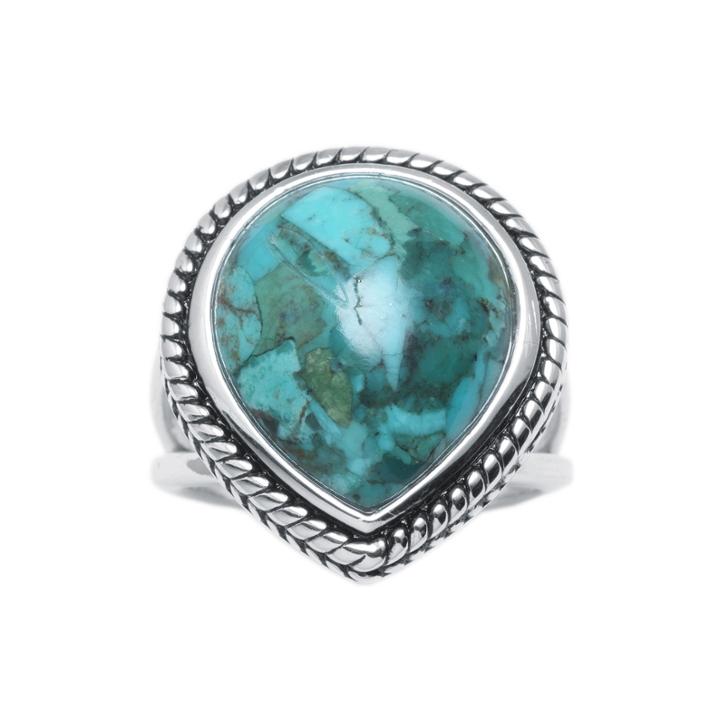 Color-enhanced Turquoise Sterling Silver Teardrop Ring