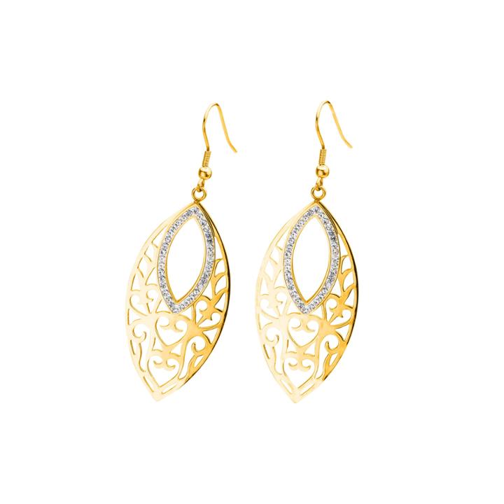 Yellow Gold Ip Stainless Steel Crystal Marquis Drop Earrings