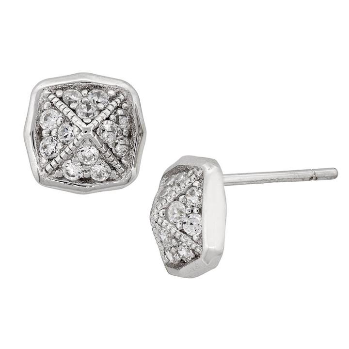 Diamonart 5/8 Ct. T.w. Round White Cubic Zirconia Palladium Stud Earrings