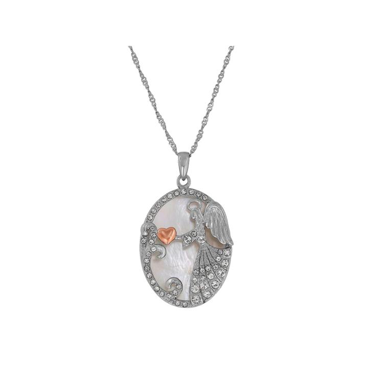 Womens White Mother Of Pearl 14k Sterling Silver Gold Over Pendant Necklace