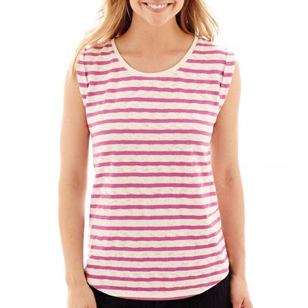 Liz Claiborne Cuffed Textured Striped T-shirt