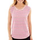 Liz Claiborne Cuffed Textured Striped T-shirt