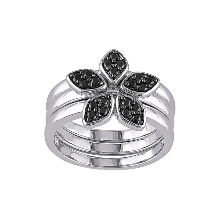 Genuine Black Spinel 3-pc. Sterling Silver Ring Set