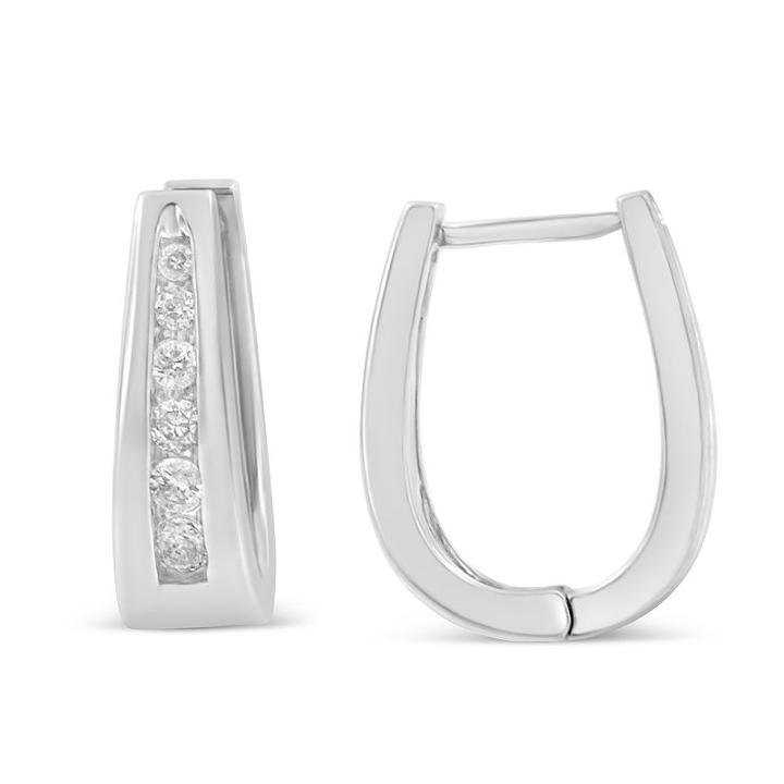 1/2 Ct. T.w. Genuine White Diamond 14k Gold Hoop Earrings