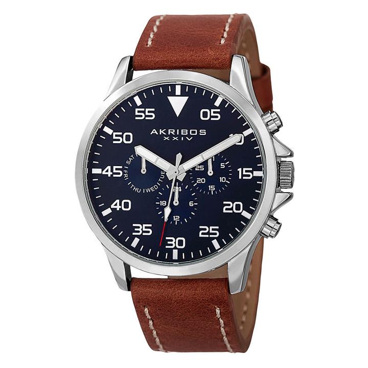 Akribos Xxiv Unisex Brown Strap Watch-a-773ssbu