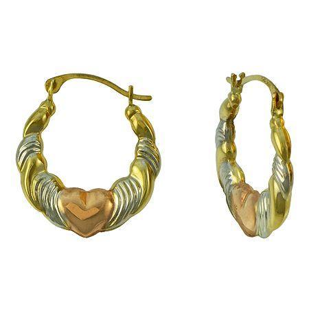 Tri-tone 14k Gold Heart Hoop Earrings