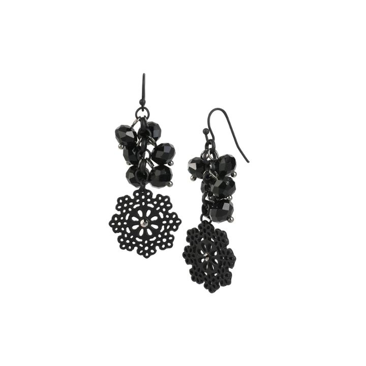 Mixit&trade; Black Bead Silver-tone Flower Drop Earrings