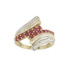 Lead Glass-filled Ruby & Diamond-accent 10k Gold Bypass Ring