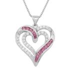 Sterling Silver Lab-created Ruby & White Sapphire Heart Pendant Necklace