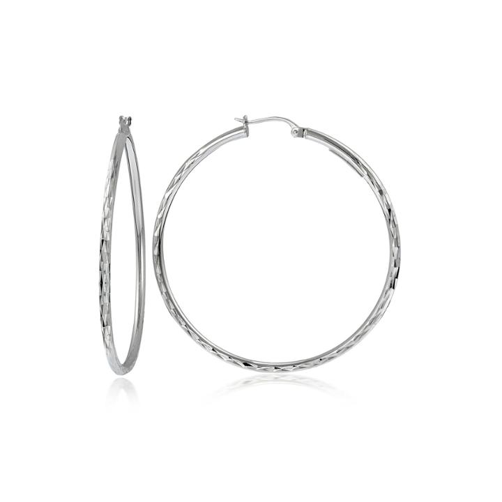 Sterling Silver Diamond-cut 40mm Hoop Earrings