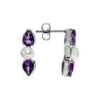 Genuine Amethyst Simulated Pearl Sterling Silver Stud Earrings