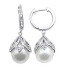 11-12mm Cultured Freshwater Pearl And Genuine White Topaz Sterling Silver Earrings