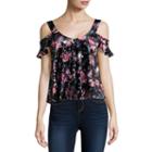 Self Esteem Short Sleeve V Neck Velvet Blouse-juniors