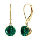 Lab-created Round Emerald 10k Yellow Gold Leverback Dangle Earrings