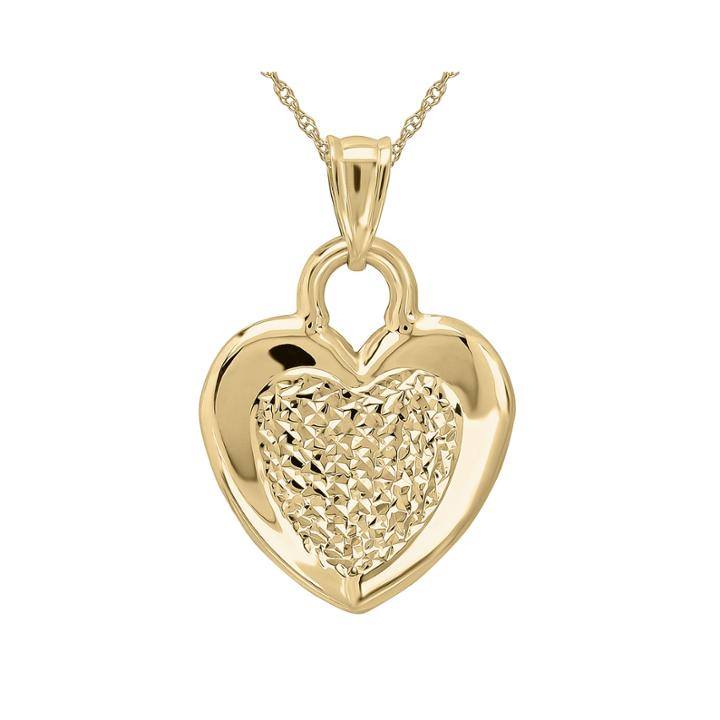 Infinite Gold&trade; 14k Yellow Gold Diamond-cut Center Puff Pendant Necklace