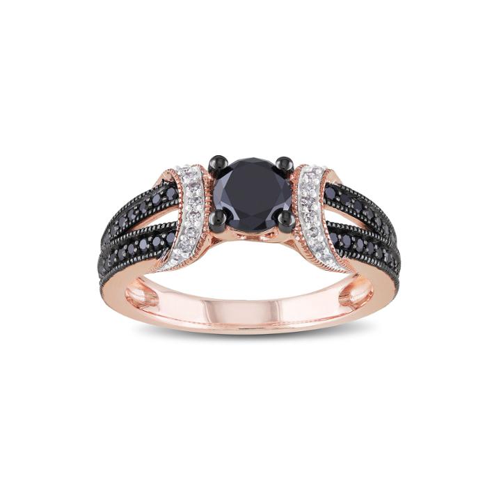 Midnight Black Diamond 1 Ct. T.w. White And Color-enhanced Black Diamond 10k Rose Gold Ring