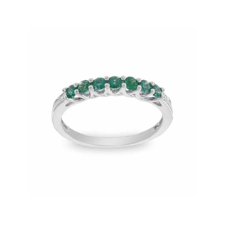 Womens Diamond Accent Round Green Emerald 10k Gold Stackable Ring