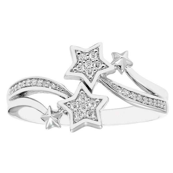 Enchanted Disney Fine Jewelry Womens 1/10 Ct. T.w. Genuine White Diamond Sterling Silver Bypass Ring