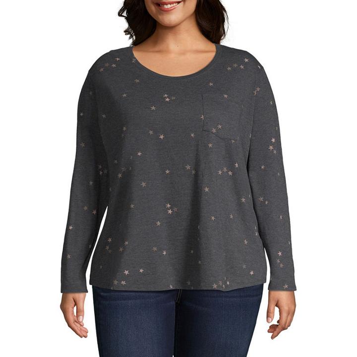 A.n.a Long Sleeve Printed Pocket T-shirt - Plus
