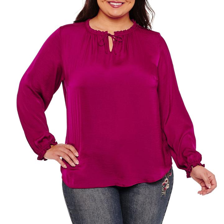Liz Claiborne Tie Neck Peasant Blouse- Plus