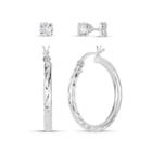 Diamonart 2 Pair 3/8 Ct. T.w. White Cubic Zirconia Sterling Silver Earring Sets