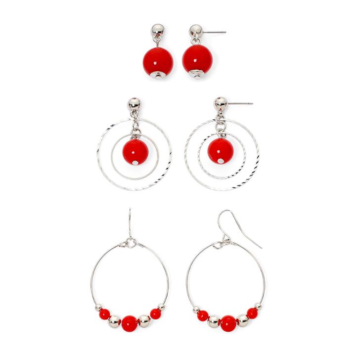 Mixit&trade; Red Silver-tone 3-pr. Drop Earrings Set