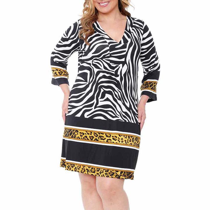 White Mark Madelyn Pattern Sheath Dress - Plus