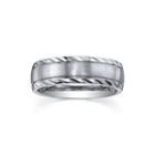 Personalized Mens 7mm Diamond-cut Stainless Steel Wedding Band