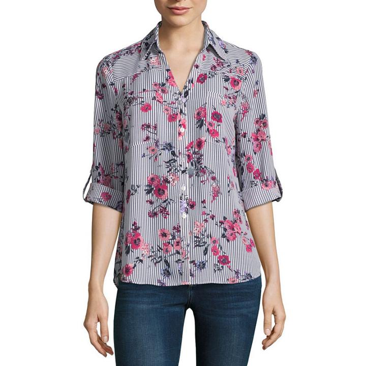By & By 3/4 Sleeve Collar Neck Dobby Blouse-juniors