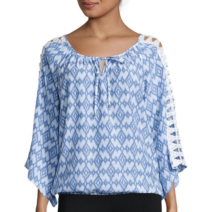 Alyx Crochet Long-sleeve Printed Gauze Top