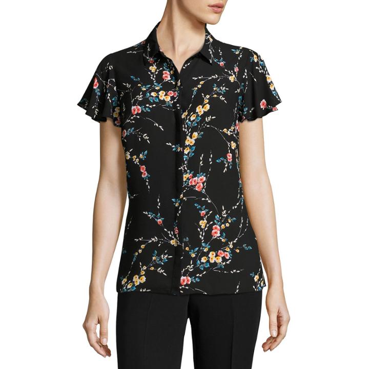 Worthington Short Sleeve Y Neck Georgette Blouse