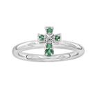 Personally Stackable Lab-created Emerald Sterling Silver Cross Ring