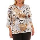 Alfred Dunner Fall Edv Tees 3/4 Sleeve Split Crew Neck T-shirt-womens Plus