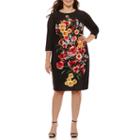 Weslee Rose 3/4 Sleeve Floral Sheath Dress-plus