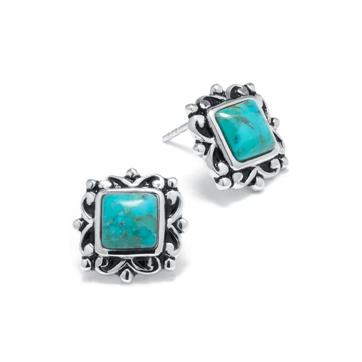 Color-enhanced Turquoise Sterling Silver Square Stud Earrings