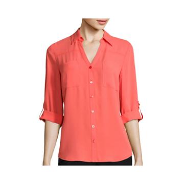 By & By 3/4-sleeve Solid Button-front Shirt
