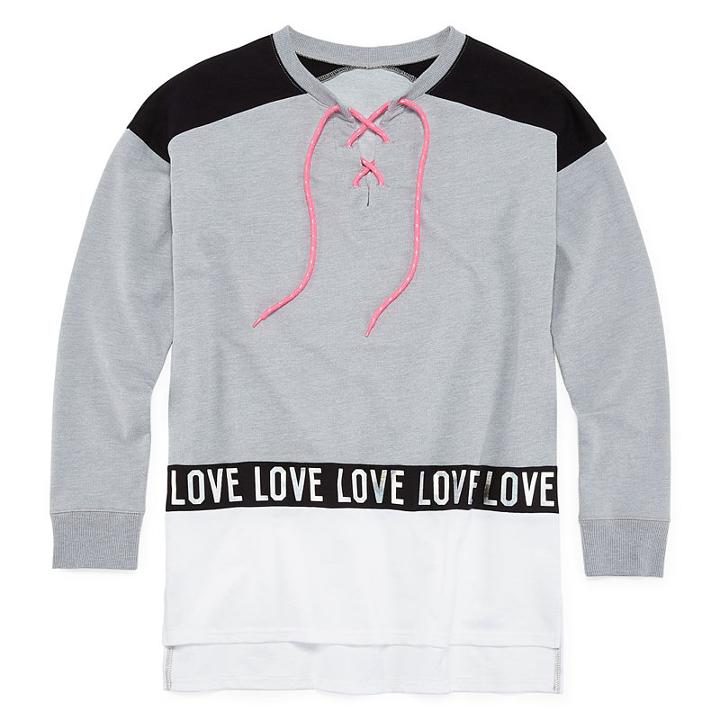 Flirtitude Long Sleeve Lace Up Sweatshirt - Juniors