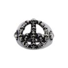 Mens Black Oxidized Stainless Steel Peace Sign Skull Ring