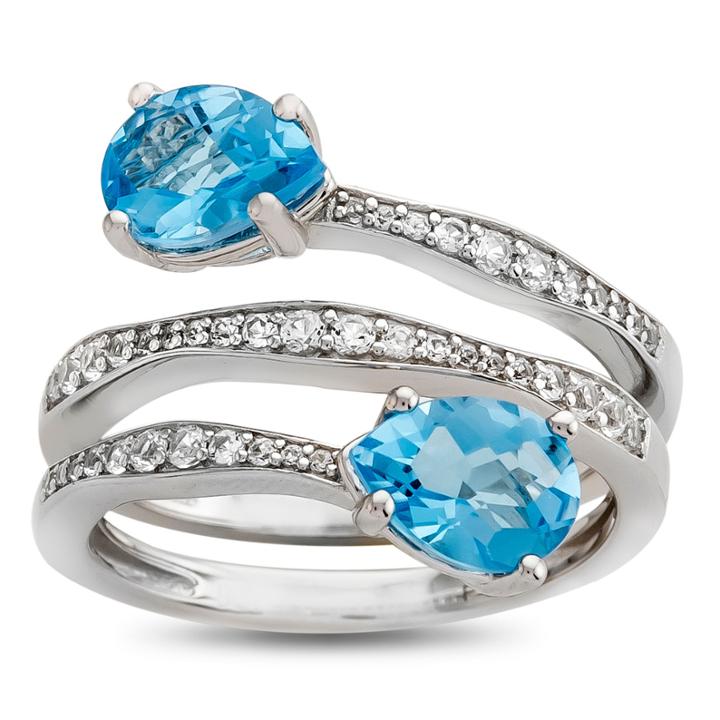 Genuine Blue Topaz & Lab Created White Sapphire Sterling Silver Ring