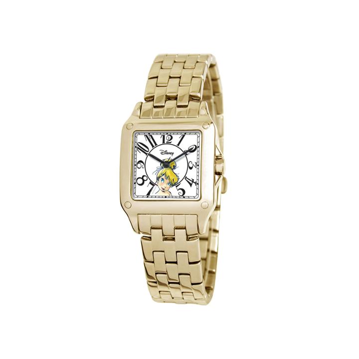 Disney Perfect Square Tinker Bell Womens Gold-tone Watch