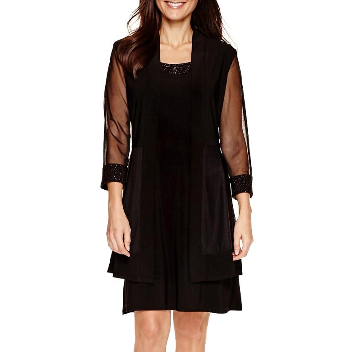 R & M Richards 3/4-sleeve Mesh Jacket Dress - Petite