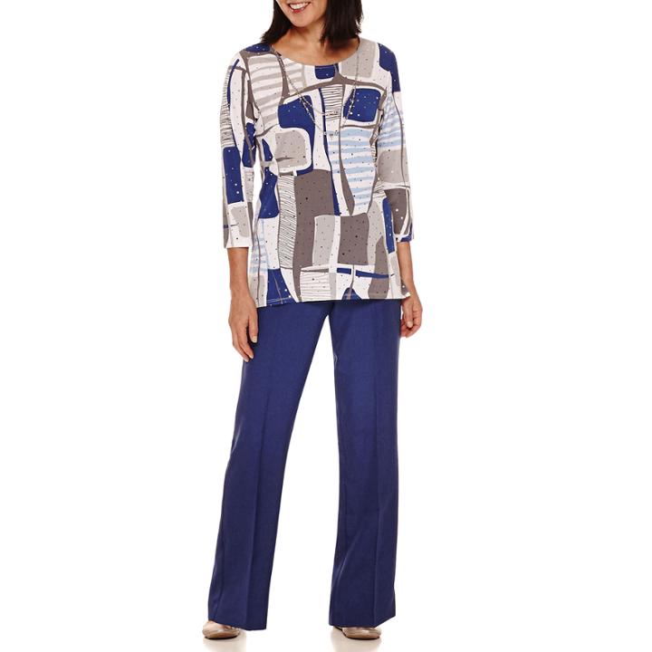 Alfred Dunner Crescent City 3/4 Sleeve Colorblock Top