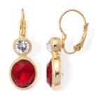 Monet Red And White Crystal Gold-tone Drop Earrings
