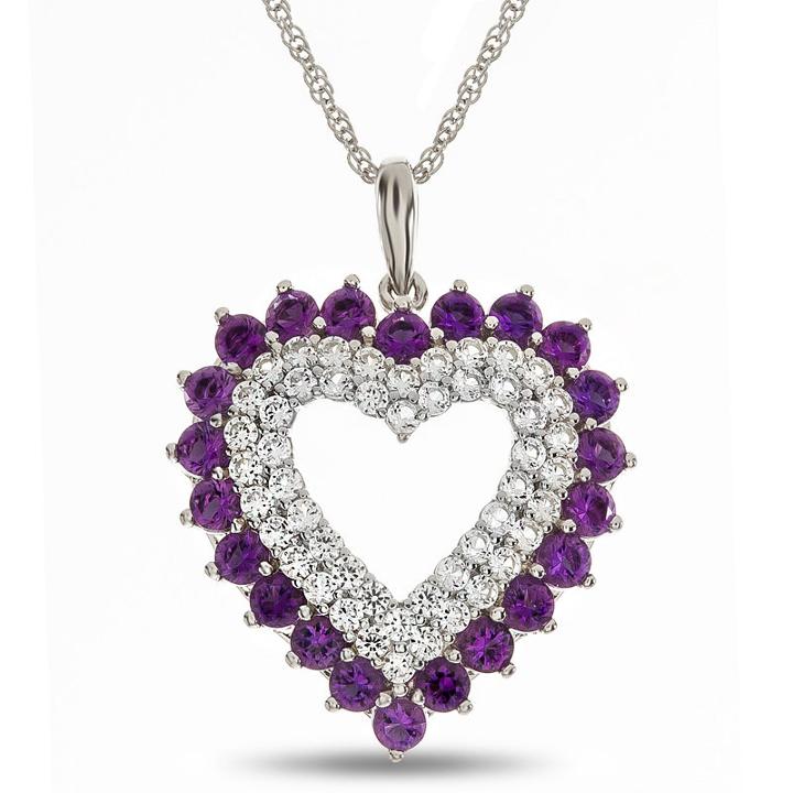 Womens Lab Created Purple Amethyst Sterling Silver Heart Pendant Necklace