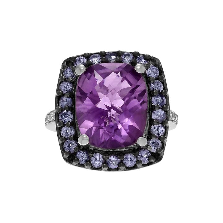 Genuine Amethyst, Tanzanite And White Topaz Sterling Silver Ring