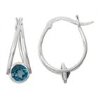 Genuine London Blue Topaz Sterling Silver Hoop Earrings