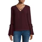 Heart N Soul Long Sleeve V Neck Chiffon Blouse-juniors
