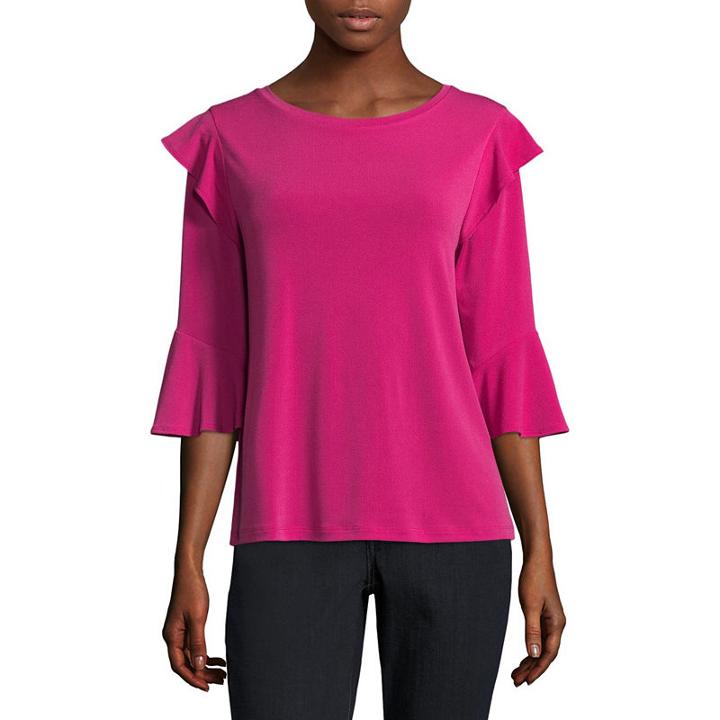 Worthington Ruffle 3/4 Sleeve Top - Tall