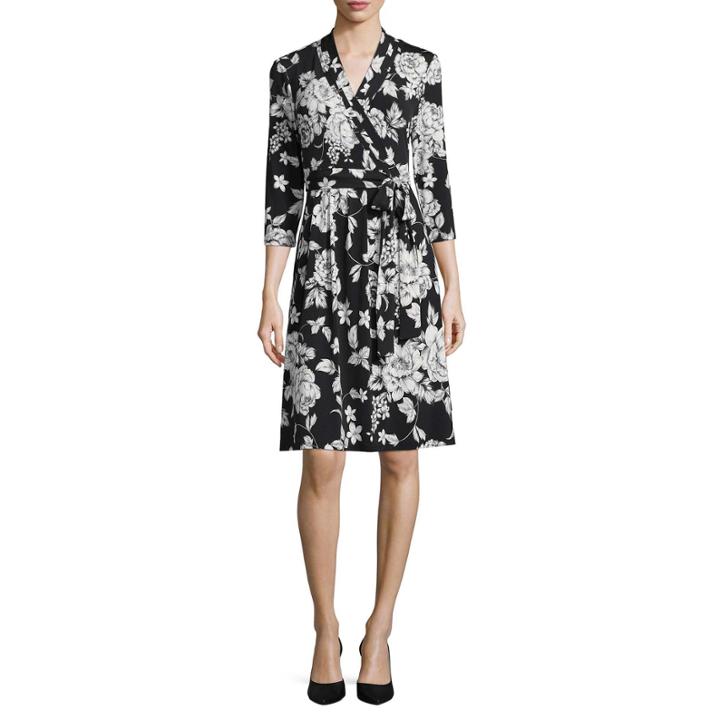 Liz Claiborne 3/4 Sleeve Floral Wrap Dress